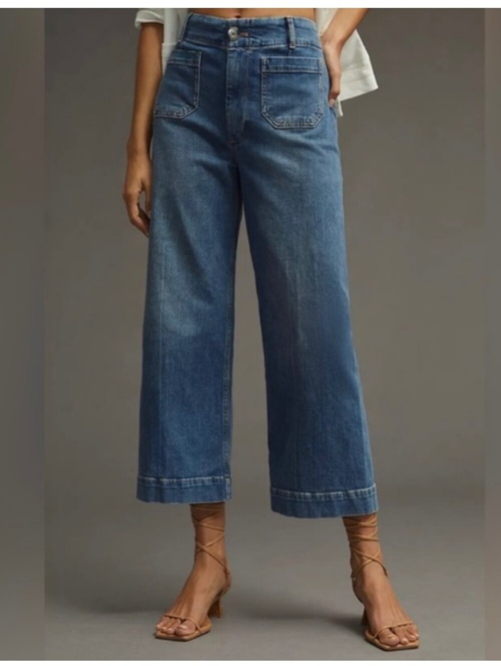 Pilcro Anthroplogie The Skipper Cropped Wide Leg Pants Medium Blue Wash Denim